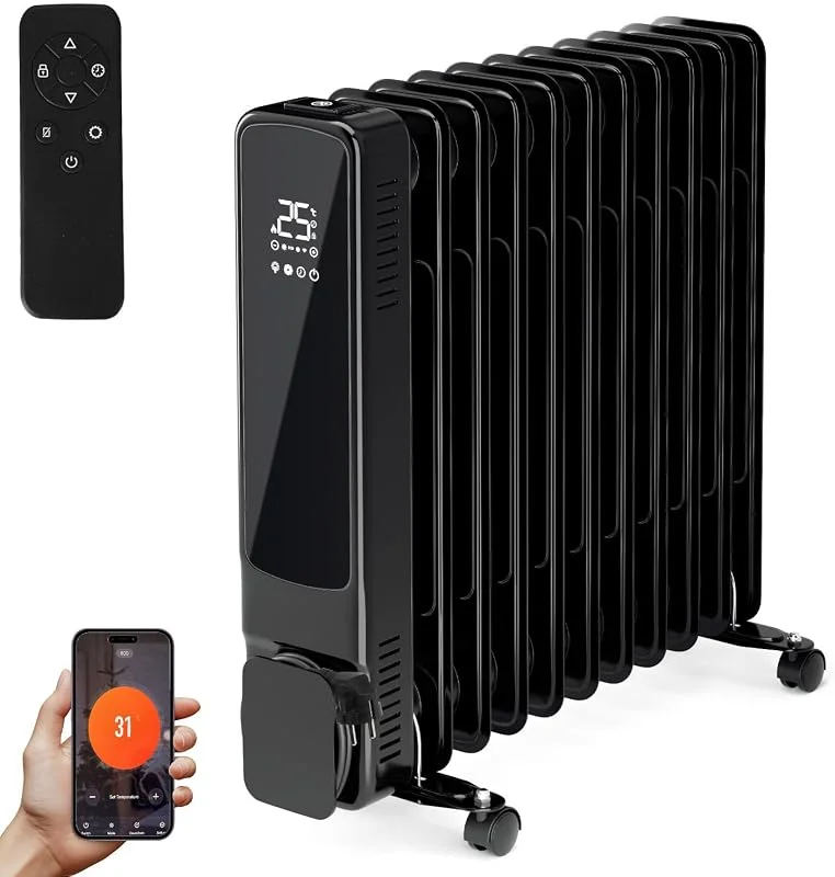 Ölradiator 2500 watt, Ölradiator Energiesparend, mit 11 Rippen 3 Heizstufen, Thermostat, WiFi App & Fernbedienung, Digitalem Display, Radiator Heizung Elektrisch Überhitzungsschutz, Schwarz — Heizung Warmepumpe
