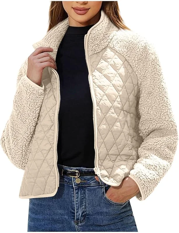 Ansenesna Winterjacke Damen Warm Gefüttert Teddyfleece Jacke Winter Flauschig Teddy Fleecejacke Elegant Wintermantel Frauen Kurz Fleece Teddyfell Steppjacke Plüsch Mantel Innenfell Teddyjacke — Heizkleidung