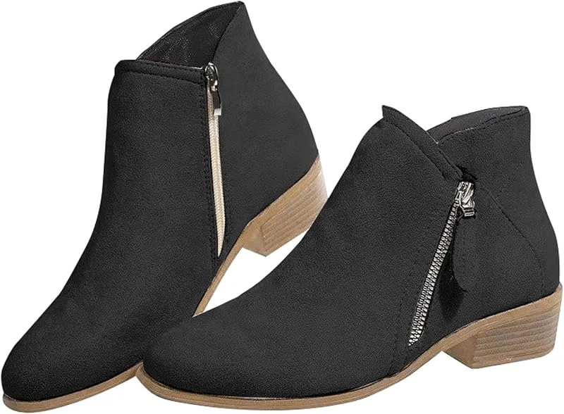 Generisch Freizeitschuhe Schwarz Damen Absatz Boots, Kurzstiefel Mit Seitlichem Reißverschluss Für Damen, Einfarbig Rutschfestes Blockabsatz Stiefeletten Kurze Einzelschuhe — Heizkleidung