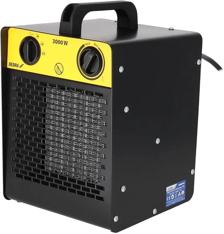 DEDRA Elektrischer Heizlüfter PTC 3, 0 kW für Räume bis zu 30 m², mit keramischem Heizelement, für gut isolierte Räume, Thermostat, Überhitzungsschutz, drei Betriebsarten, bis zu 30 m² — Heizung Warmepumpe