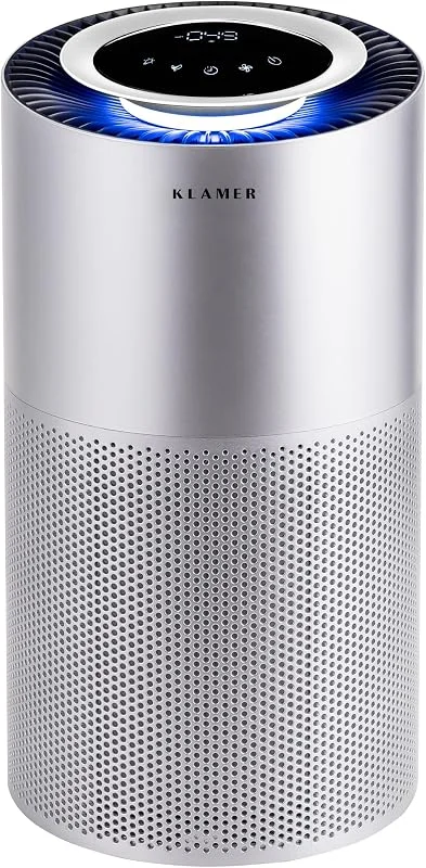 KLAMER Luftreiniger 600i, 3-in-1-Filter, UV, CADR 450 m³, h, 55 m², Silber — Luftbefeuchter