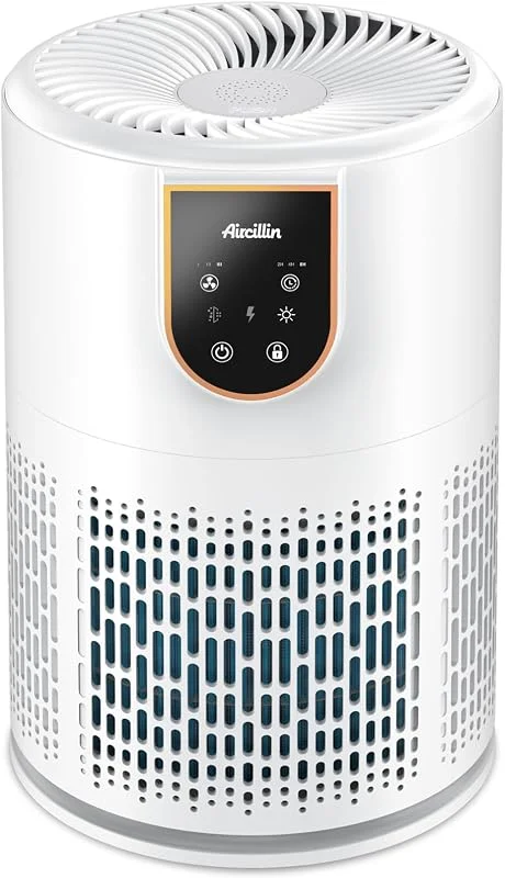 Aircillin Luftreiniger Allergiker, Luftreiniger mit 5 stufig H13 HEPA Filter, Air purifier Reinigt 45 m², 12W, HEPA Luftfilter gegen 99.97% von Staub Pollen Tierhaare & Gerüche, 25dB, Timer — Luftbefeuchter