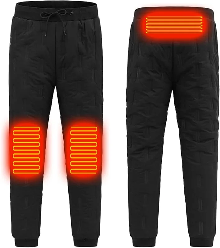 Beheizbare Winterhose für Herren 2024 Elektrische Heizhose Thermohose mit USB Aufladung 3 Heizzonen Schwarze Winddichte Beheizte Hose Geeignet zum Skifahren Wandern Thermostatische Knieschützer — Heizkleidung