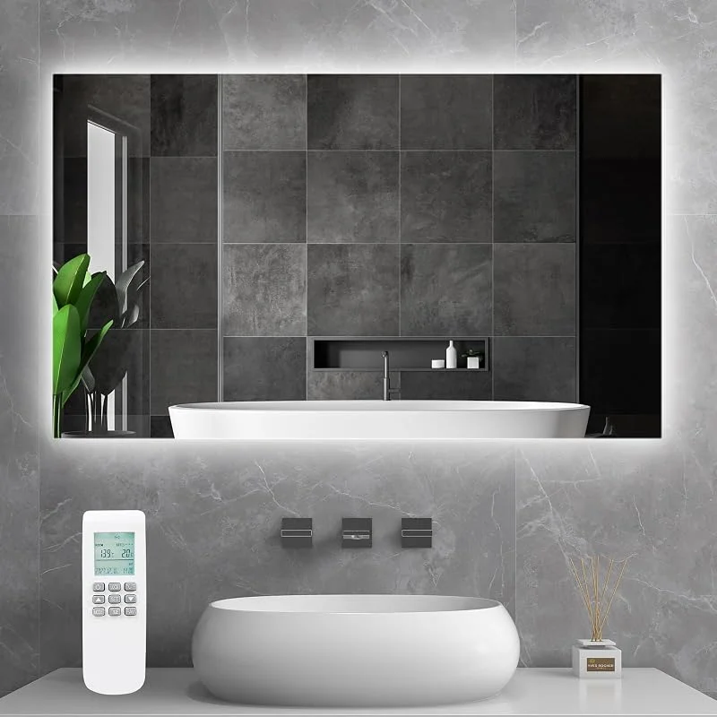 Infrarotheizung Spiegel mit Thermostat 580 Watt - Spiegelheizung Infrarot mit LED Beleuchtung Licht - Infrarot Wandheizung mit Fernbedienung Elektroheizung - Badspiegel 100x60 CM Badezimmerspiegel — Heizung Warmepumpe