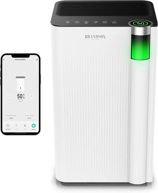 Brandson - Wlan Luftentfeuchter mit Kompressor elektrisch - 12 Liter - WiFi Dehumidifier Raumentfeuchter – mit App - Schlauch-Entwässerung - Timer – Defrosting - weiß — Luftbefeuchter