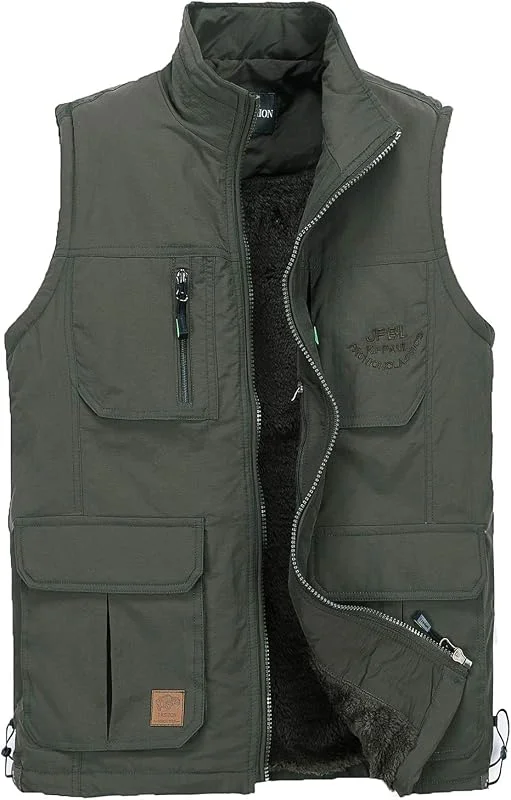 Herren Outdoor Fleece Weste Winterweste Ärmellose Fleecejacke mit Mehrere Taschen Anglerweste Multifunktionsweste Fotografie Jagd Westen — Heizkleidung