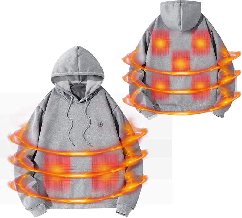 Battnot Herren Damen Beheizbarer Hoodie: Heated Beheizter Kapuzenpullover Heizung 5 Heizzonen 3 Temperaturregelung Plüsch Sweatshirt Kleidung Beheizbarer Hoodie für Herren Damen Beheizte Jacken — Heizkleidung