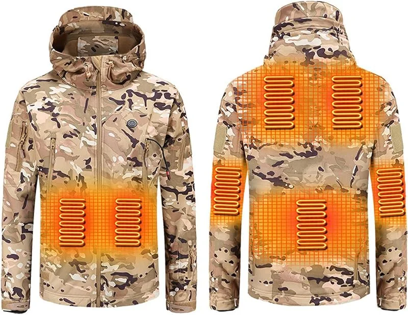 scosao Beheizbare Jacke Hooded für Herren und Damen, Beheizte Winterjacke Softshell Jacke USB Elektrische Heizjacke Wasserdicht Winddicht Warm Kapuzenjacke für Outdoor Skifahren Angeln Reiten — Heizkleidung