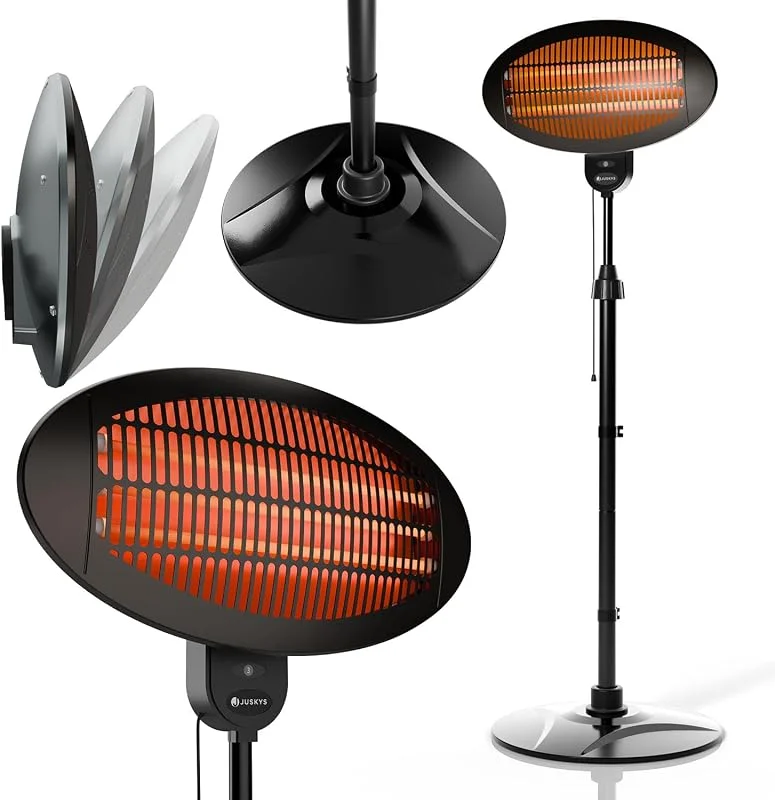 Juskys Infrarotstrahler 2000 W – Heizstrahler in Schwarz, höhenverstellbarer Standheizstrahler, 3 Heizstufen für Terrasse & Garten — Heizung Warmepumpe