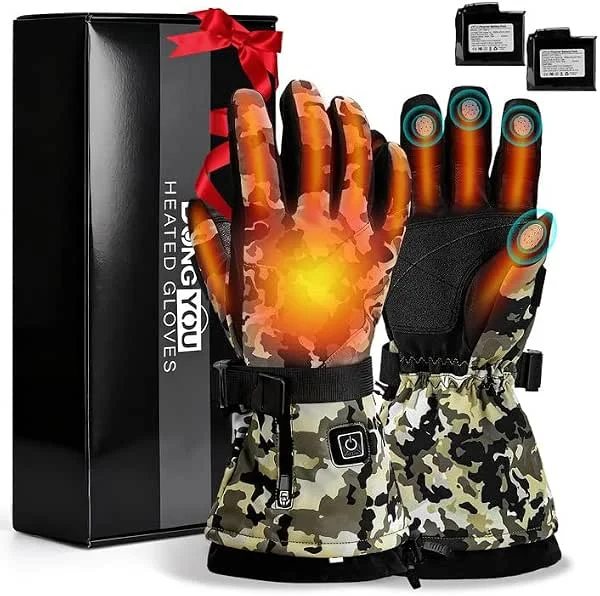 beheizte Handschuhe für Männer Frauen, 7.4V 3000mAH wiederaufladbare Batterie Touchscreen Ski Heizung Handschuhe, 3 verstellbare Heizungsstufen, für Winter Skifahren Camping Radfahren — Heizkleidung