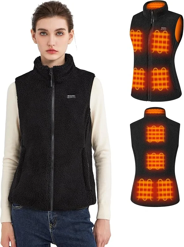 Flauschige Heizweste Damen mit 16000mAh 7.4V Powerbank inklusive, Sherpa Beheizte Weste Damen, Elektrische Fleece Wärmeweste für Outdoor-Ski — Heizkleidung