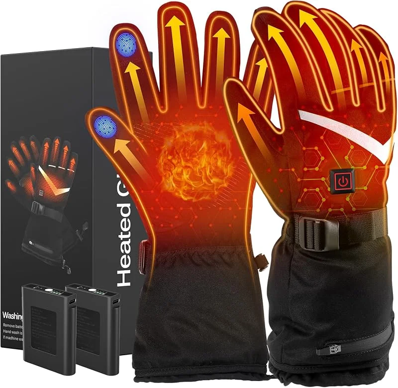 LOTTBUTY Beheizbare Handschuhe 2026 Upgrade, Beheizte Handschuhe Herren Damen mit 7.4V, 2×5000mAh Wiederaufladbare Akkus, wasserdichte Beheizbare Motorradhandschuhe Winter für Kifahren, Radfahren, Wandern — Heizkleidung