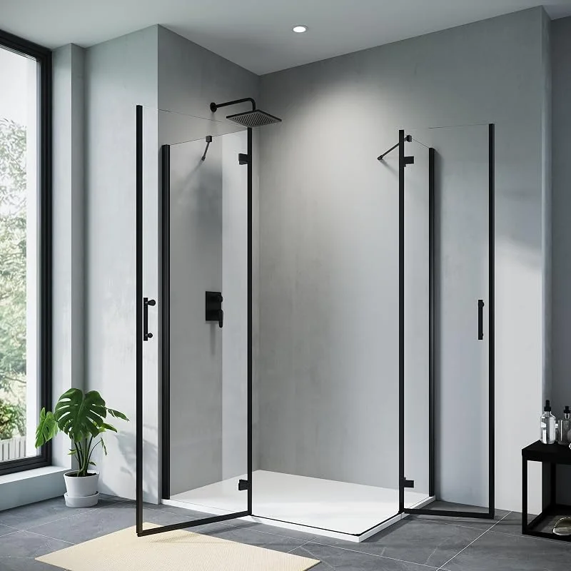 SONNI Duschkabine Eckeinstieg 100x120x195cm, Scharnier, 6mm Nano-ESG, Schwarz — Heizung Warmepumpe