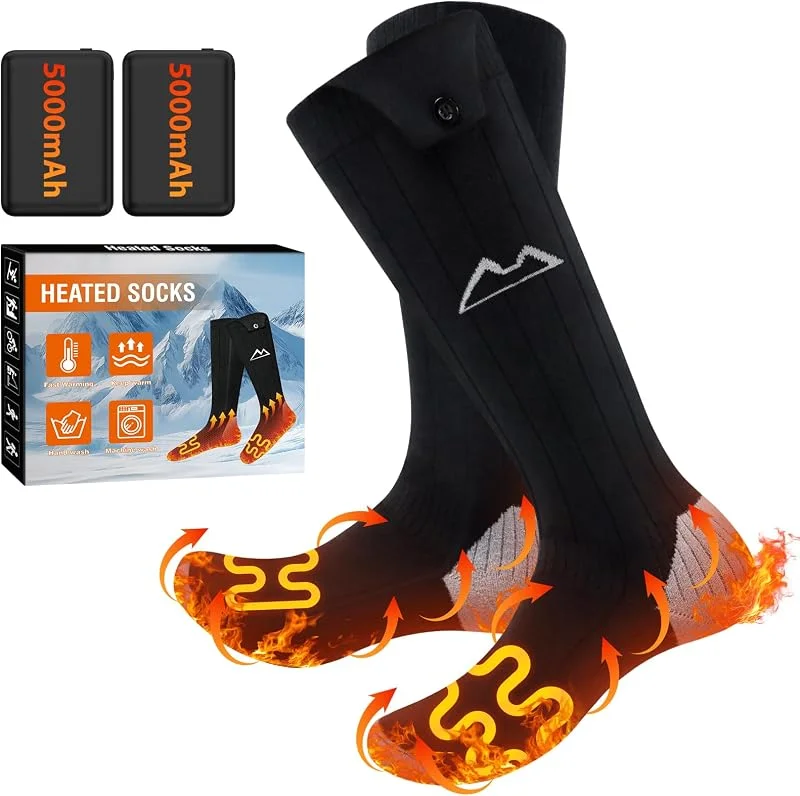 seenlast Beheizbare Socken, Beheizte Socken Damen Herren, Wiederaufladbare Heizsocken mit 5000mAh 5V Akku, 3 Heizstufen, Waschbare Elektrische Socken Beheizbar für Outdoor-Sport — Heizkleidung