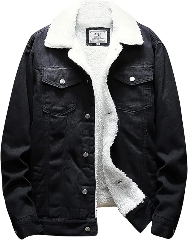Jeansjacke Herren Winterjacke Herren Jeans Warm Gefüttert Fleecejacke Herren Beheizbare Jacke Modische Sweatjacke Outdoor Arbeitsjacke Herren Motorradjacke Herren Softshelljacke Herren Mit Knöpfen — Heizkleidung