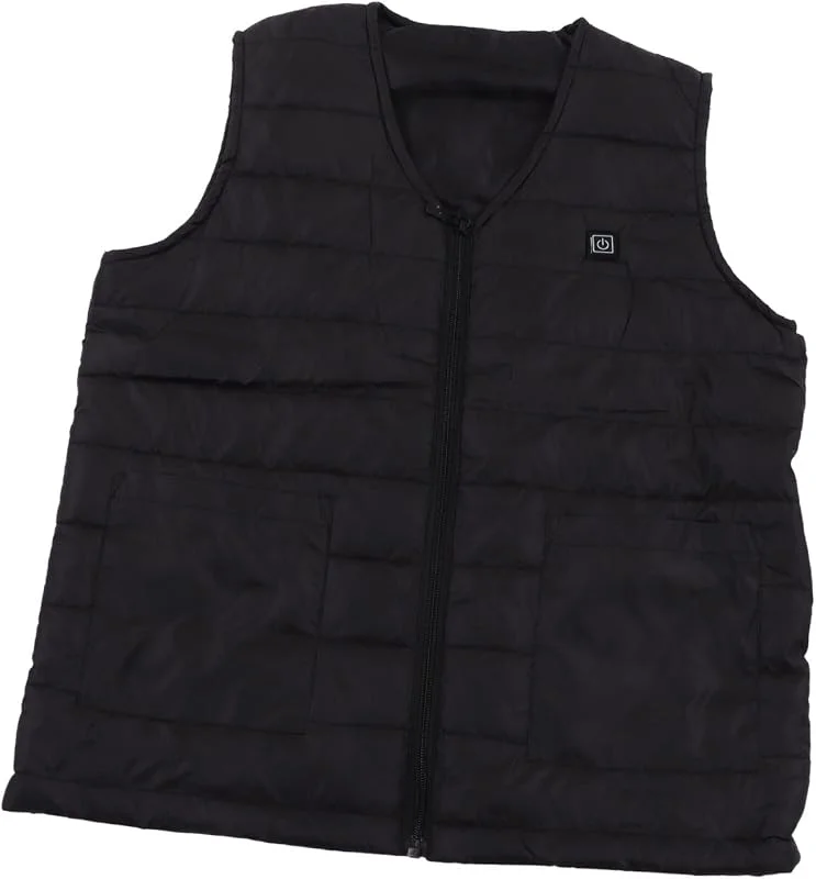 Beheizte Weste, Wasserdicht, 3 Temperaturstufen, V-Ausschnitt, Elektrische Heizweste für Damen und Herren, Skifahren, Wandern, Polyesterfaser, Schwarz, XL (XXXXL) — Heizkleidung