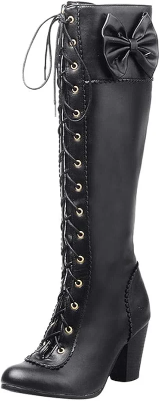 Stiefel Damen Mode Schnürstiefel High-Tube Side Zipper Bow Zipper High Heels — Heizkleidung
