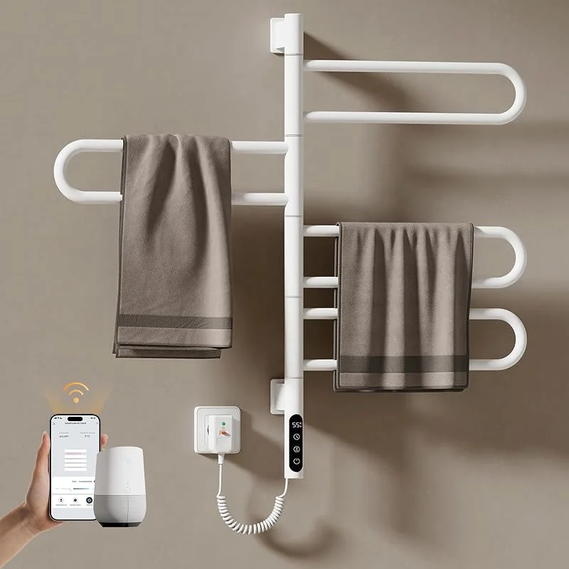 EMKE Handtuchheizkörper Elektrisch 78 x 43 cm, WiFi Smart Thermostat elektrischer Badheizkörper, 180° Drehung Handtuchwärmer Elektrisch für Alexa und Google Home und APP Weiß 130W — Heizung Warmepumpe