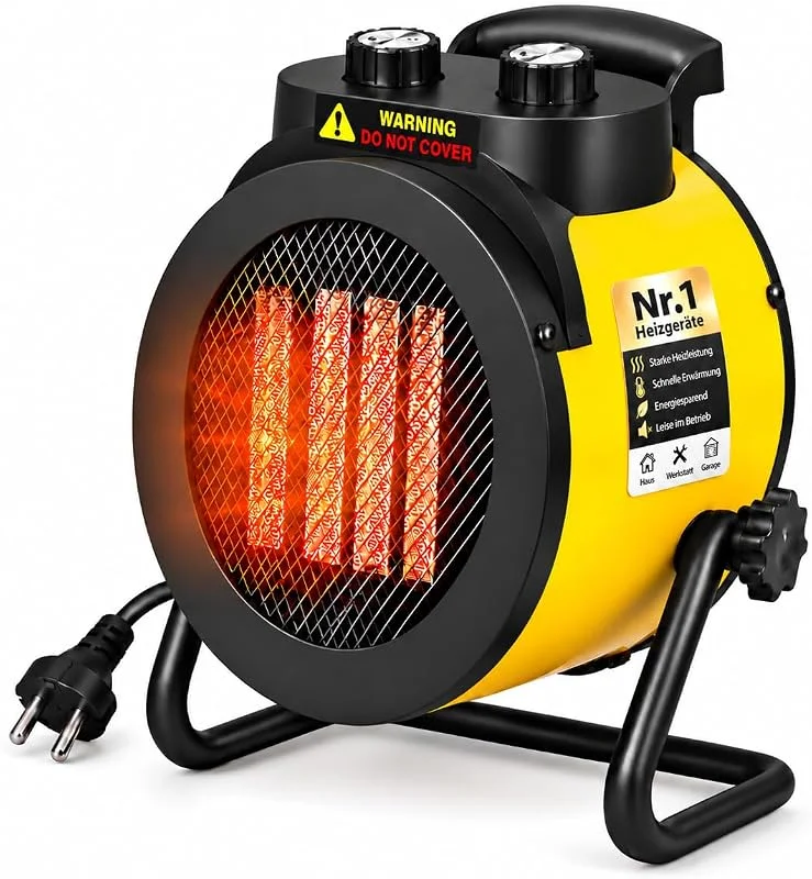 Elektroheizer 1500 W mit Keramik-Heizelement, Thermostat und IPX4-Spritzwasserschutz, Heizlüfter mit 750, 1500 W, Lüftermodus, Überhitzungsschutz und Abschaltung beim Umkippen, bis ca. 20 m² — Heizung Warmepumpe