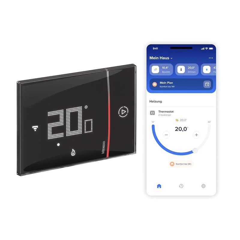 Bticino, Vernetztes Thermostat, WLAN-Schnittstelle, Booster-Funktion, programmierbare Temperatursteuerung, Integration v. Heizkörperventilen, XG8002, schwarz — Heizung Warmepumpe