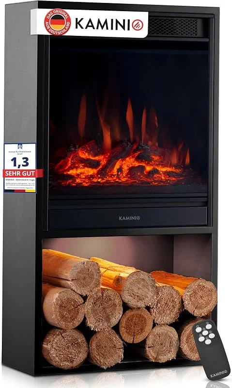 KAMINIO® Hugo Elektro Kaminofen mit Heizung [elektrischer Kamin Schwarz] — Heizung Warmepumpe