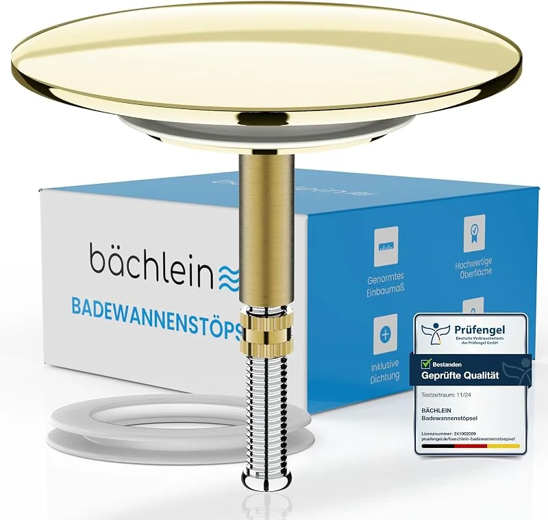 Bächlein Badewannenstöpsel aus Messing – Abfluss-Stopfen 7, 2 cm in Gold — Heizung Warmepumpe
