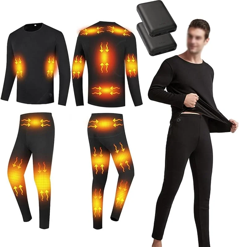 Beheizbare Herrenunterwäsche (Oberteil + Hose), 3-stufige Temperaturregelung, Thermounterwäsche-Set mit 16 Heizzonen für Outdoor-Sportarten — Heizkleidung