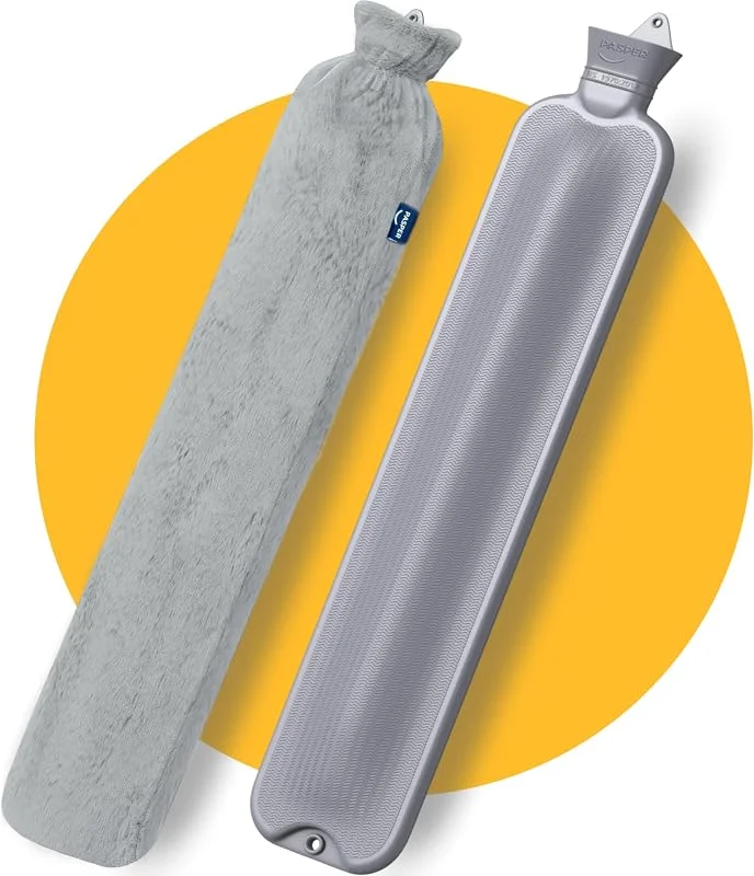 Pasper Wärmflasche mit Bezug - Extra Lang - 3, 5 Liter XXL - Nahtlos - Grau — Heizung Warmepumpe