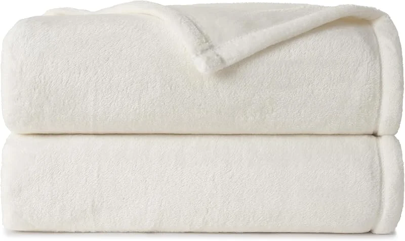 CASUAL LIVING 32591 Full-Queen-Size-Fleece-Bettdecke, Plüschdecke, Zuhause und Hotel, Luxus-Kollektion, gemütlich, ultraweich, leicht, für Doppelbett, elfenbeinfarben — Heizung Warmepumpe