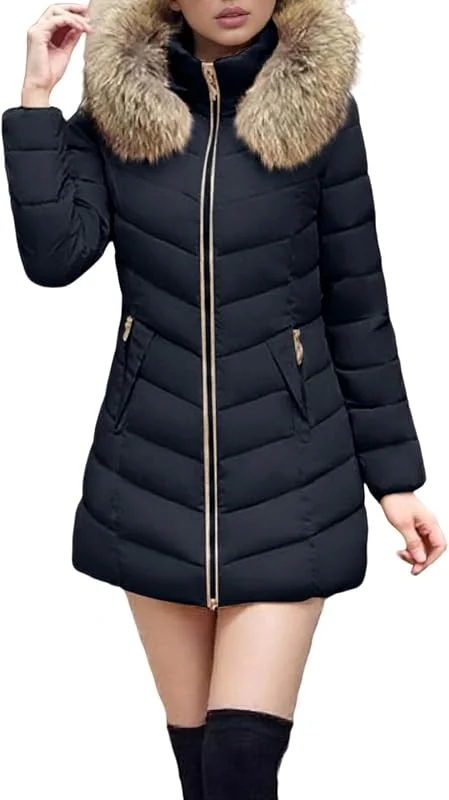 Ansenesna Winterjacke Damen Daunenjacke Warm Tailliert Steppjacke Winter Mit Kapuze Wintermantel Elegant Daunen Jacke mit Fellkapuze Puffer Mantel Frauen Stepp Thermo Damen-Jacken Daunenmantel — Heizkleidung