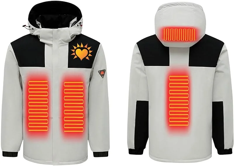 KQIVAM Heizjacke Herren Damen Beheizbare Jacke mit Heizung USB Elektrische Beheizte Jacke mit 4 Heizzonen Winterjacke Beheizbare Weste Pufferjacke Heizmantel Kapuze Funktionsjacke Outdoorjacke — Heizkleidung
