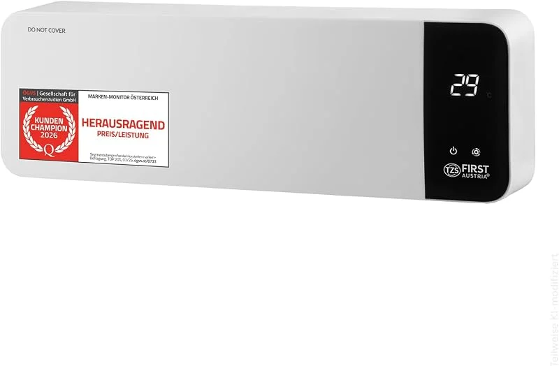TZS First Austria - Keramik Wandheizlüfter - 2 Leistungsstufen 1000, 2000W — Heizung Warmepumpe