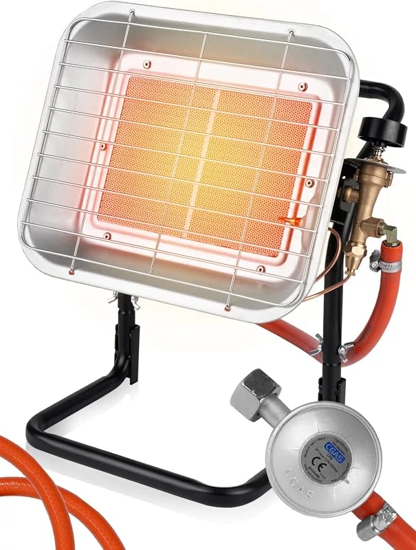 MalTec Gasheizstrahler Gazcamp Strahlende Flaschenhalter STEHEND 4, 5kW Sunshine Camping inkl. Gasschlauch Gasdruckregler — Heizung Warmepumpe