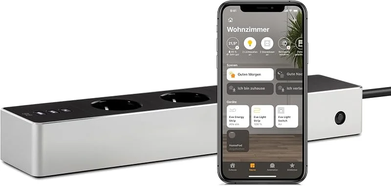 Eve Energy Strip – Smarte Dreifach-Steckdosenleiste, misst Stromverbrauch, Energiesparen, integrierte Zeitpläne, Fernzugriff, Keine Bridge nötig, Überspannungsschutz, Apple HomeKit — Heizung Warmepumpe