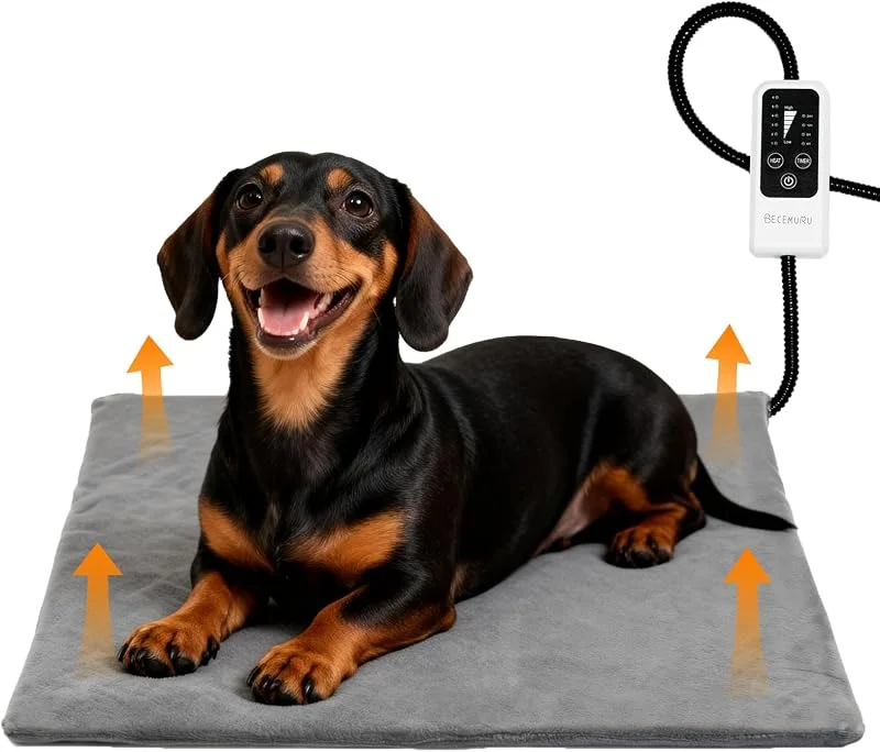 BECEMURU Haustier Heizkissen für Katze Hund 75x45cm, 6 einstellbare Temperaturen und 4 einstellbare Timer, Einstellbar Elektrisches Heizkissen mit Anti-Bite-Schlauchwickel Kabel — Heizung Warmepumpe