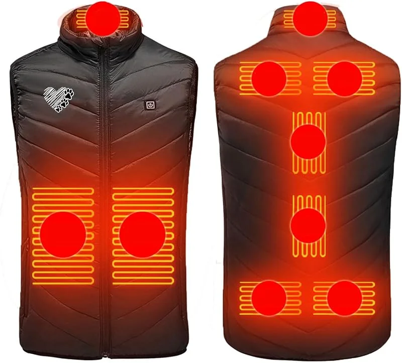 Beheizbare Weste Damen Herren Winter Heizweste mit 9 - Zone Heizung Beheizte Ärmellos Winterjacke USB Beheizbar Steppweste Wärme Winterweste Beheizte Outdoorjacke für Paare — Heizkleidung