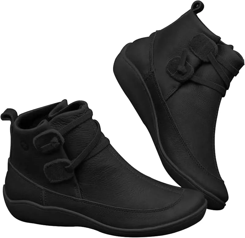Generisch Flache Stiefeletten Für Damen, Schuhe Mit Fußgewölbeunterstützung Für Damen, Einfarbig Keilabsatz Rutschfeste Arbeitsstiefel Mit Seitlichem Reißverschluss — Heizkleidung