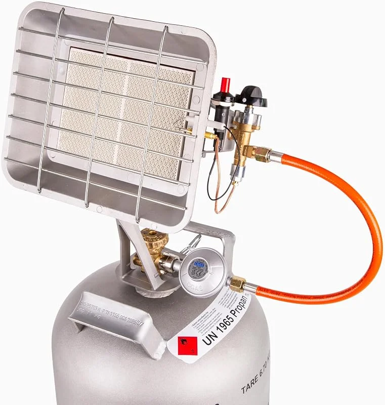 Gazcamp Heizstrahler Flaschenheizstrahler mit Piezozündung und Zündsicherung, 4, 4 kW, Gas, Silber, Freistehend, für Outdoor Camping — Heizung Warmepumpe