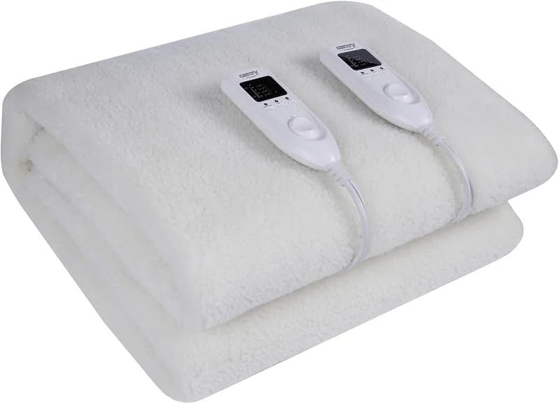 CAMRY CR-7421 Elektrische Doppelbettenheizung, 170 W, 8 Temperaturstufen, Timer, waschbar, 150 x 180 cm, Überhitzungsschutz, Fleece, Weiß, 150 x 180 cm — Heizung Warmepumpe