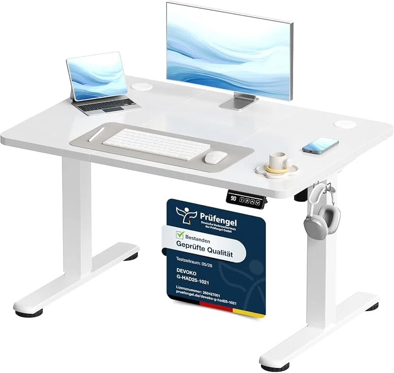 Devoko Elektrisch Höhenverstellbarer Schreibtisch 100 x 60cm, Stabiler Schreibtisch Höhenverstellbar Tisch, Steh-Sitz Bürotisch, Computertisch mit Memory-Funktion, Stehpult, Standing Desk, Weiß — Heizung Warmepumpe
