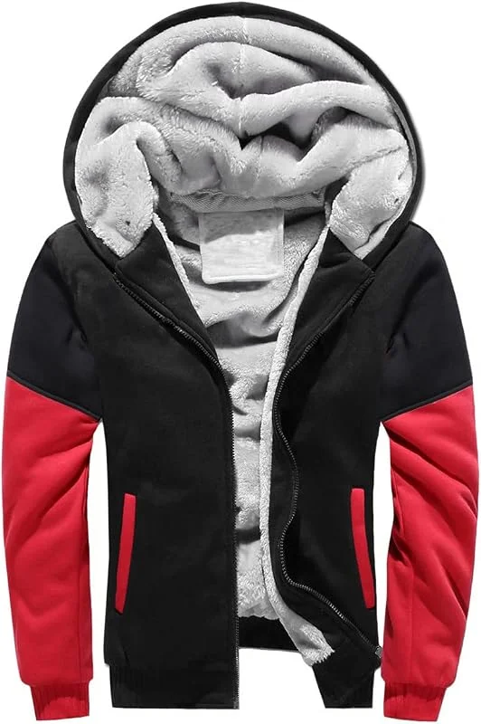 Herren Hoodie mit Reißverschluss, Kapuzenpullover mit Fleecefutter, Winter Warm Kapuzenjacke, Teddy Gefüttert Fleecejacke, Plus Dicke Sweatjacke mit Kapuze — Heizkleidung