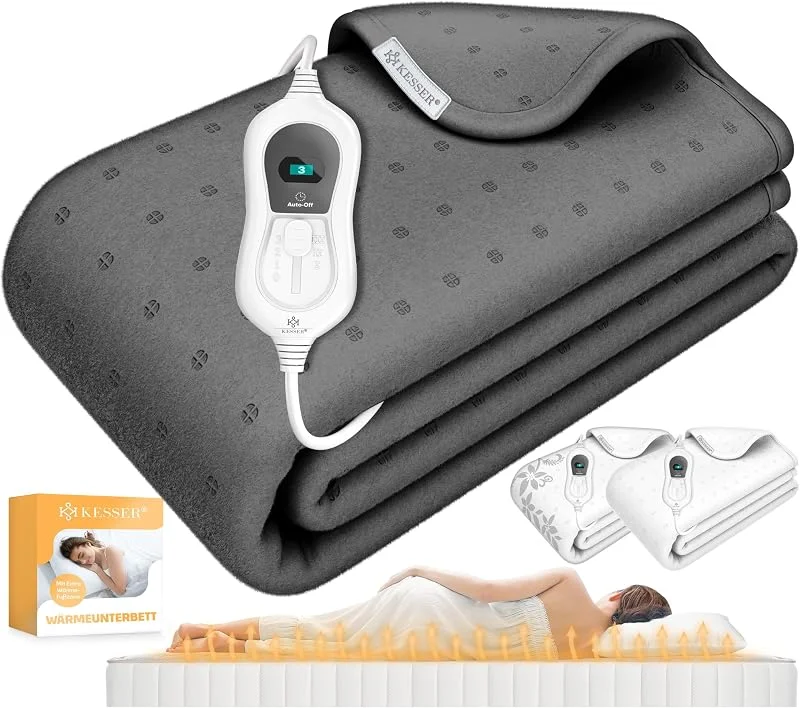 KESSER® Wärmeunterbett 150x80cm mit Abschaltautomatik mit 3 Temperaturstufen & Fernbedienung Wärmebettunterlage fürs Bett Matratzenheizung Wärmedecke aus weichem Vlies Heizkissen, Anthrazit — Heizung Warmepumpe