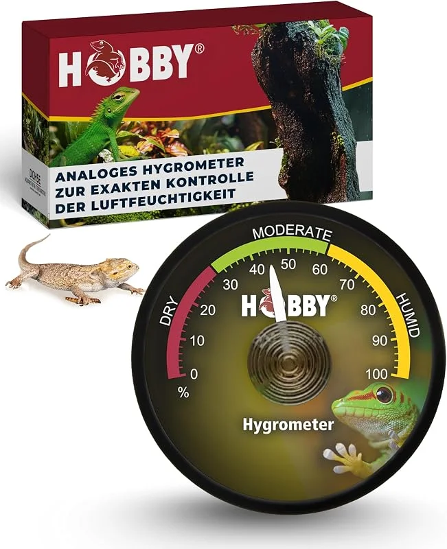 HOBBY Terraristik analoges Hygrometer I zur exakten Kontrolle der Luftfeuchtigkeit in Terrarien I hochwertiger Feuchtigkeitsmesser für ideales Terrarienklima I für alle Terrarienarten I selbstklebend — Luftbefeuchter