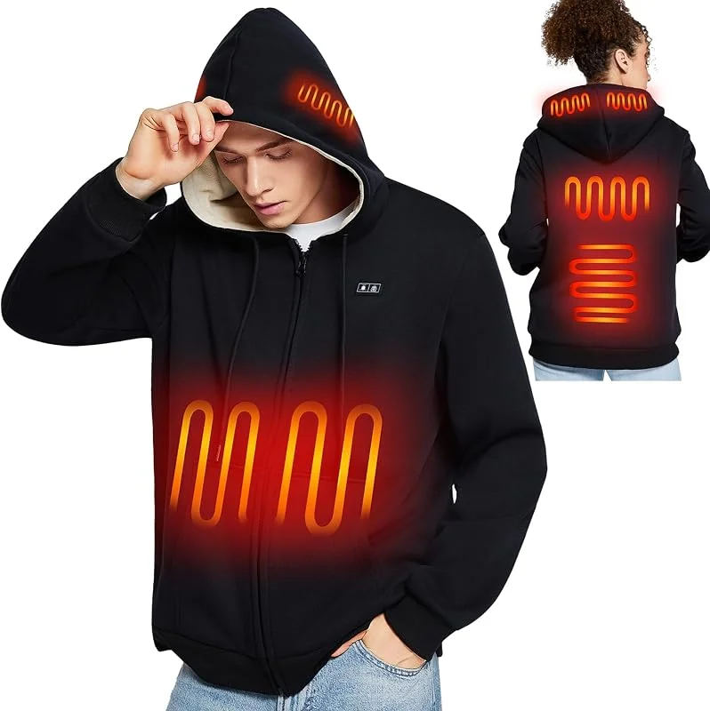 seenlast Beheizbarer Hoodie, Beheizbare Jacke Beheizbare Hoodie Heizpullover Herren Damen mit 10000 mAh Akku, Wärme Jacke mit heizung, 3 Temperaturstufen 6 Heizzonen, Beheizbare Kleidung — Heizkleidung