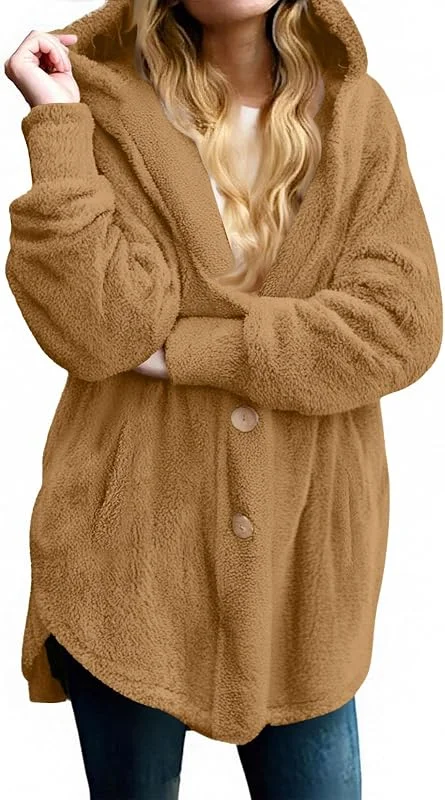 Ansenesna Teddyjacke Damen Mit Kapuze Winter Winterjacke Warm Gefüttert Flauschig Teddy Fleecejacke Teddyfleece Jacke Frauen Teddyfell Plüsch Mantel Wintermantel Elegant Fleece Damen-Jacken — Heizkleidung