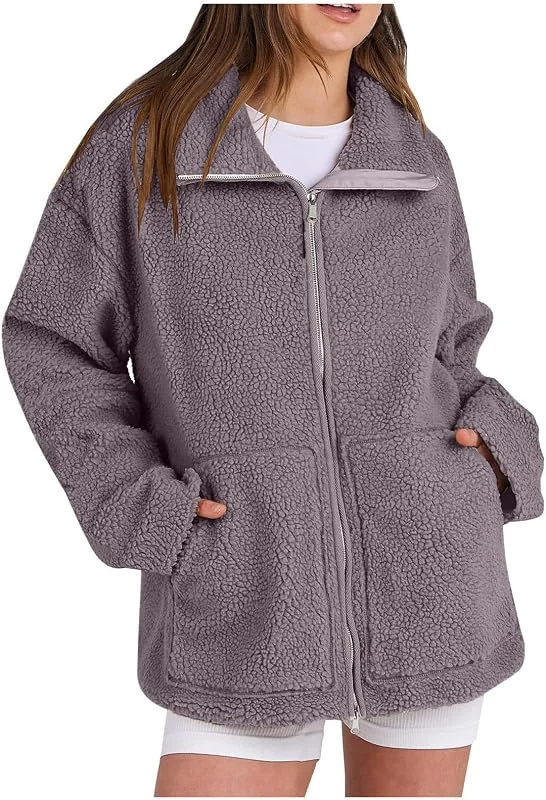Ansenesna Teddyjacke Damen Winter Flauschig Teddy Fleecejacke Ohne Kapuze Teddyfleece Jacke Plüsch Winterjacke Warm Wintermantel Elegant Damen-Jacken Frauen Fleece Mantel Outdoor Plüschjacke — Heizkleidung