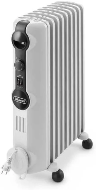 De'Longhi Radia S – Ölheizer für Räume bis 60m³, Elektroheizung mit Sicherheitsthermostat, 9 Rippen, Individuelle Heizung mit Frostschutz, Tragbar, 2000W, Weiß (TRRS0920) — Heizung Warmepumpe