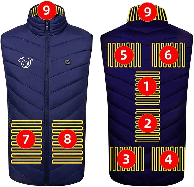 Battnot Heizweste Herren Damen, Beheizbare Weste 9 Zonen Heizung 3 Temperaturregler Beheizte Weste Heizjacke mit Heizung USB Elektrische Funktionsjacke Outdoorjacke Beheizbare Weste für Herren Damen — Heizkleidung
