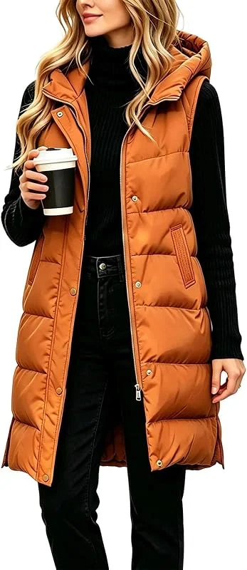 Generisch Steppweste Damen Lang mit Kapuze Weste Damen Outdoor Daunenweste — Heizkleidung
