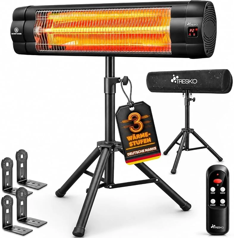 TRESKO® Infrarot Heizstrahler 2500W mit Fernbedienung für Innen & Außen — Heizung Warmepumpe